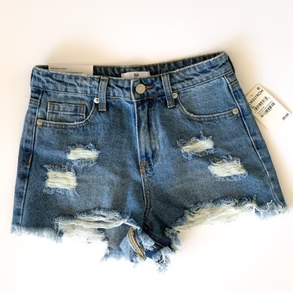 Nordstrom BP Vintage Light Destroy Denim Shorts NWT Size 25